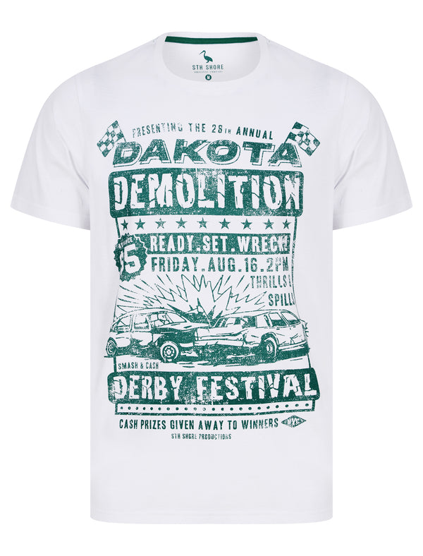 Destruction Derby Motif Cotton Jersey T-Shirt in Bright White - South Shore
