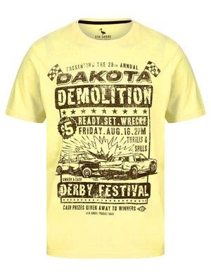 Destruction Derby Motif Cotton Jersey T-Shirt in Pastel Yellow - South Shore