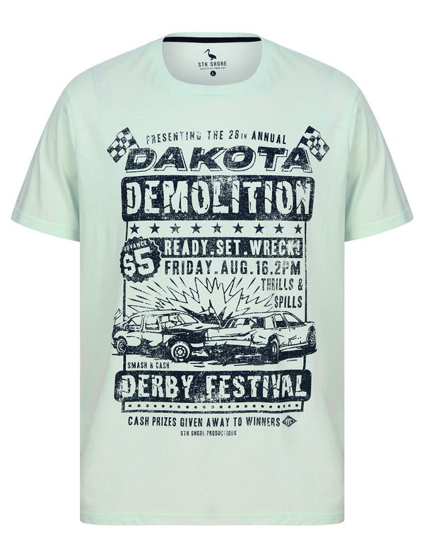 Destruction Derby Motif Cotton Jersey T-Shirt in Skylight Blue - South Shore