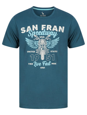 Seattle Speedsters Motif Cotton Jersey T-Shirt in Mallard Blue - South Shore