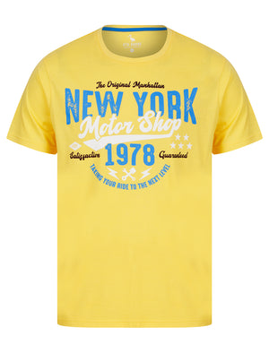 Manhattan NY Motif Cotton Jersey T-Shirt in Golden Cream - South Shore