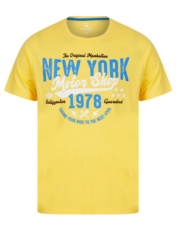 Manhattan NY Motif Cotton Jersey T-Shirt in Golden Cream - South Shore