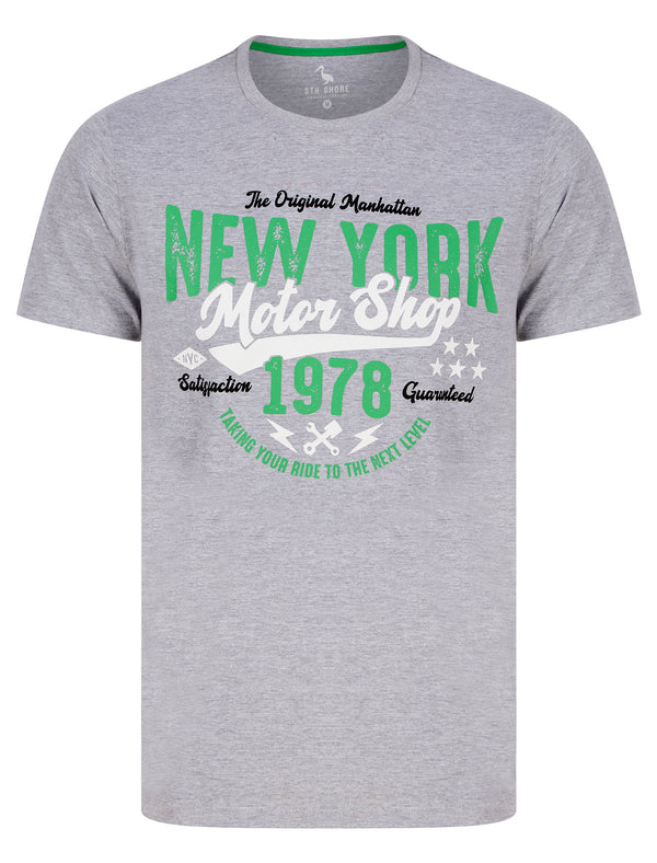 Manhattan NY Motif Cotton Jersey T-Shirt in Light Grey Marl - South Shore