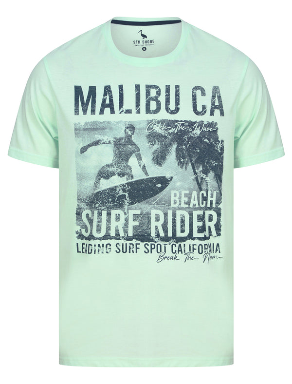 Surf Rider Motif Cotton Jersey T-Shirt in Bay Green - South Shore