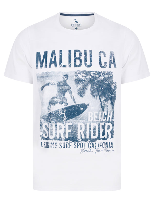 Surf Rider Motif Cotton Jersey T-Shirt in Bright White - South Shore