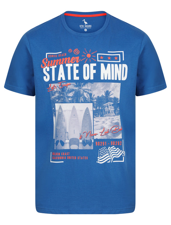 Summer State Motif Cotton Jersey T-Shirt in Deep Water - South Shore