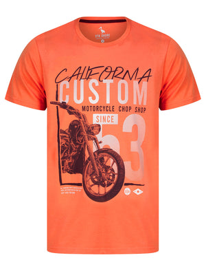 Custom Chop Shop Motif Cotton Jersey T-Shirt in Hot Coral - South Shore