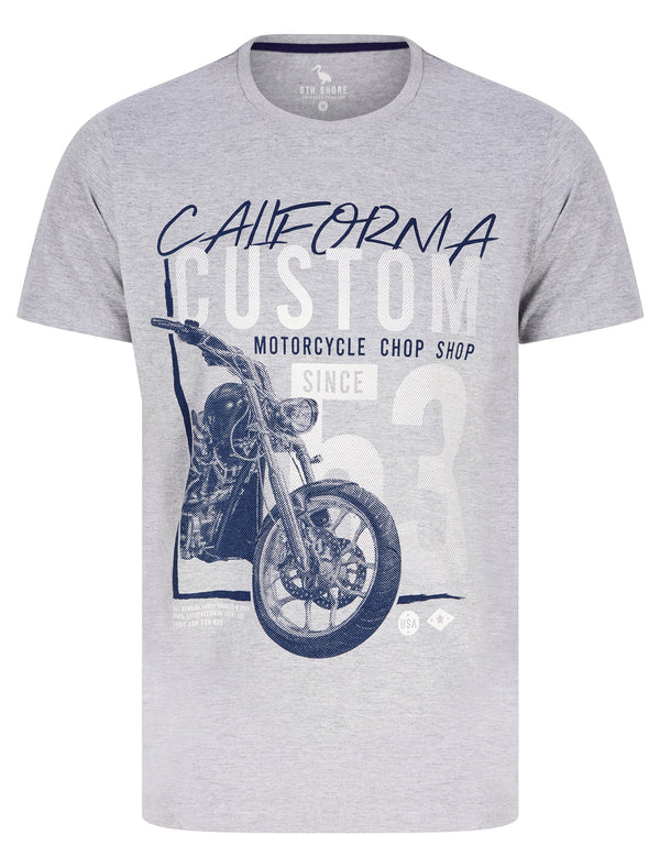 Custom Chop Shop Motif Cotton Jersey T-Shirt in Light Grey Marl - South Shore