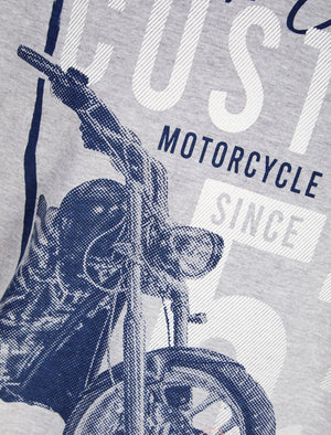 Custom Chop Shop Motif Cotton Jersey T-Shirt in Light Grey Marl - South Shore