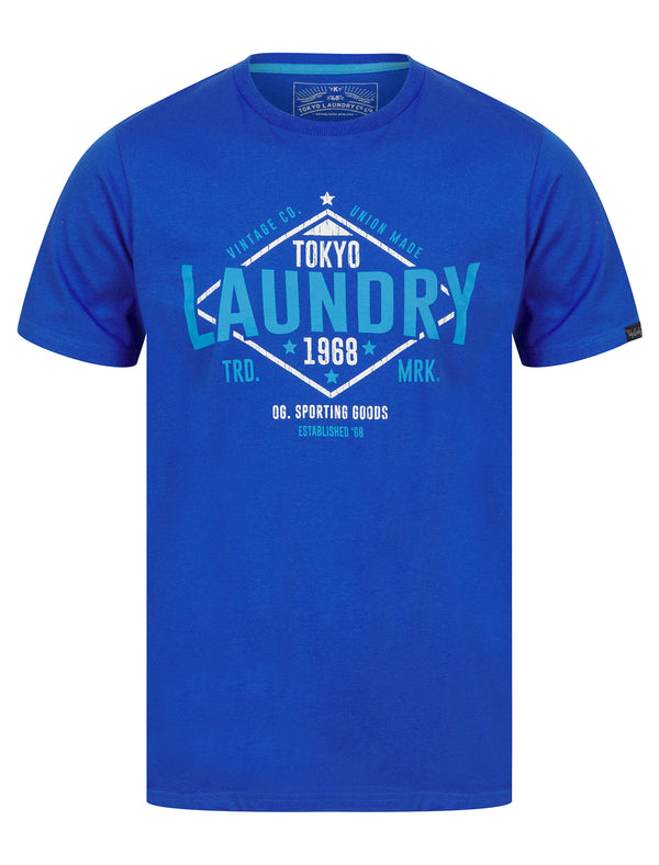 Elite Vintage Cracked Print Motif Cotton Jersey T-Shirt in Jet Blue - Tokyo Laundry