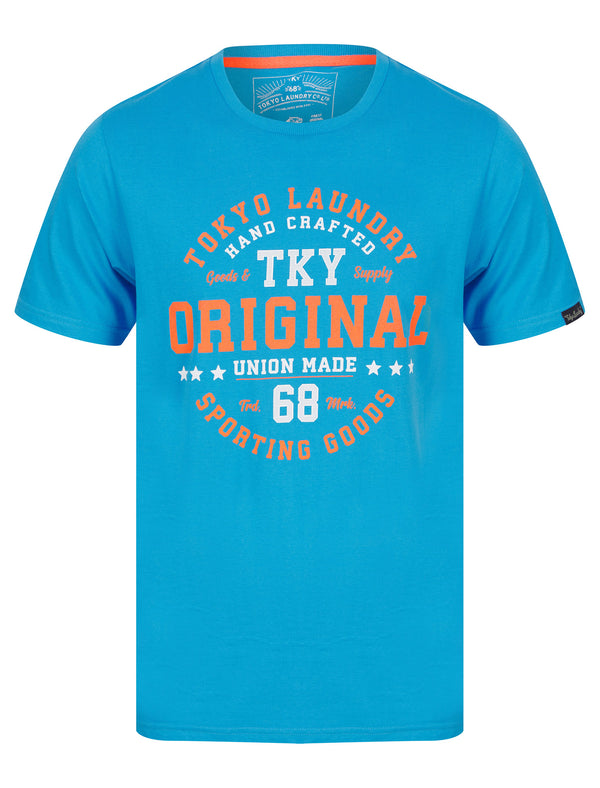 Empire Motif Cotton Jersey T-Shirt in Blithe Blue - Tokyo Laundry