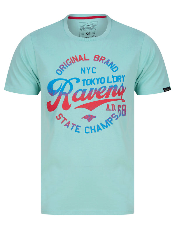 Ravens Gradient Ombre Motif Cotton Jersey T-Shirt in Aqua Haze - Tokyo Laundry