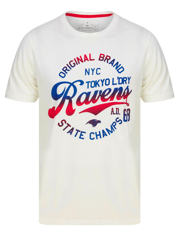 Ravens Gradient Ombre Motif Cotton Jersey T-Shirt in Snow White - Tokyo Laundry
