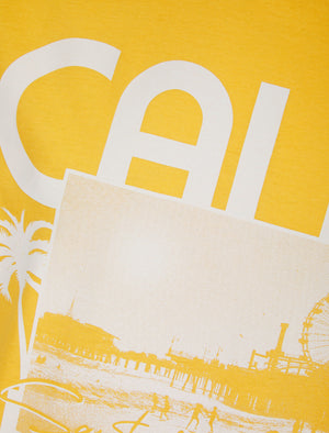 Cali Dreams Motif Cotton Jersey T-Shirt in Golden Cream - South Shore
