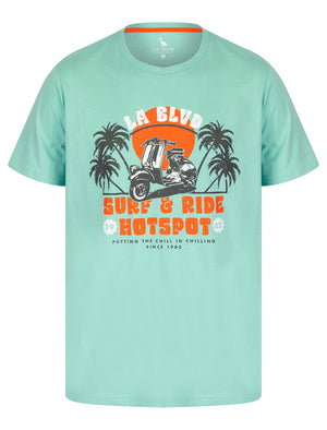 Surf & Ride Motif Cotton Jersey T-Shirt in Aqua Haze - South Shore