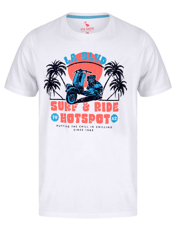Surf & Ride Motif Cotton Jersey T-Shirt in Bright White - South Shore