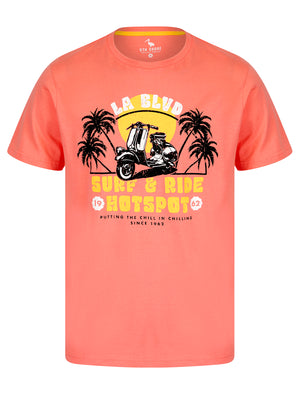 Surf & Ride Motif Cotton Jersey T-Shirt in Peach Blossom - South Shore