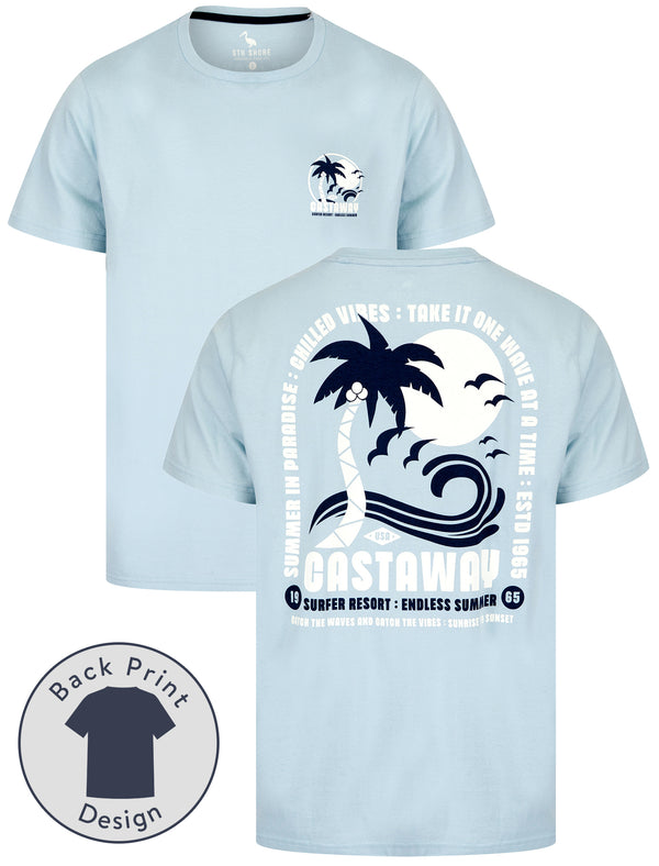 Castaway Back Print Motif Cotton Jersey T-Shirt in Angel Falls Blue - South Shore
