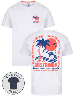 Castaway Back Print Motif Cotton Jersey T-Shirt in Bright White - South Shore