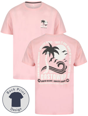 Castaway Back Print Motif Cotton Jersey T-Shirt in Rose Shadow - South Shore