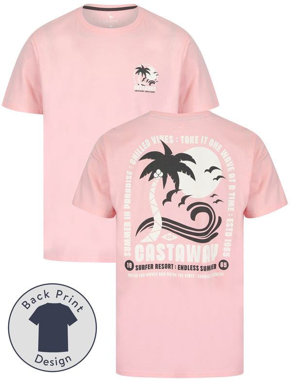 Castaway Back Print Motif Cotton Jersey T-Shirt in Rose Shadow - South Shore
