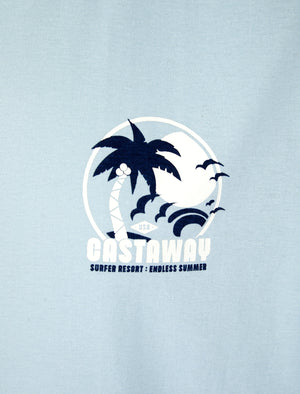 Castaway Back Print Motif Cotton Jersey T-Shirt in Angel Falls Blue - South Shore