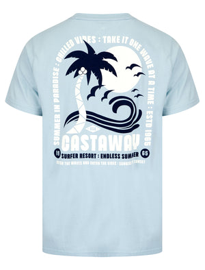 Castaway Back Print Motif Cotton Jersey T-Shirt in Angel Falls Blue - South Shore