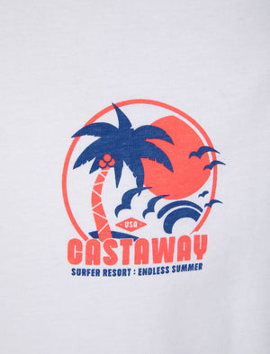 Castaway Back Print Motif Cotton Jersey T-Shirt in Bright White - South Shore