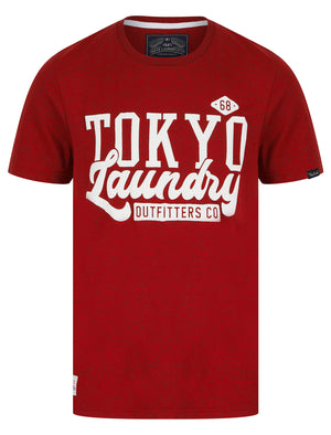 Shaker Motif Cotton Jersey Grindle T-Shirt in Dark Red - Tokyo Laundry