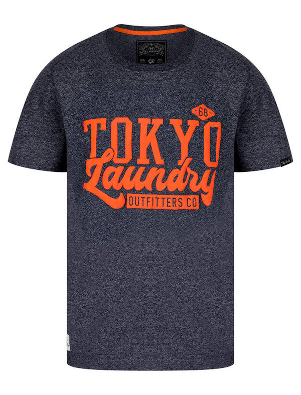 Shaker Motif Cotton Jersey Grindle T-Shirt in Navy - Tokyo Laundry