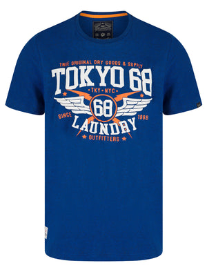 Boxed Motif Cotton Jersey Grindle T-Shirt in Blue / Black - Tokyo Laundry