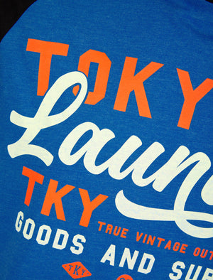 Catalyst Baseball Style Raglan Sleeve Crew Neck T-Shirt in Mid Blue Marl - Tokyo Laundry