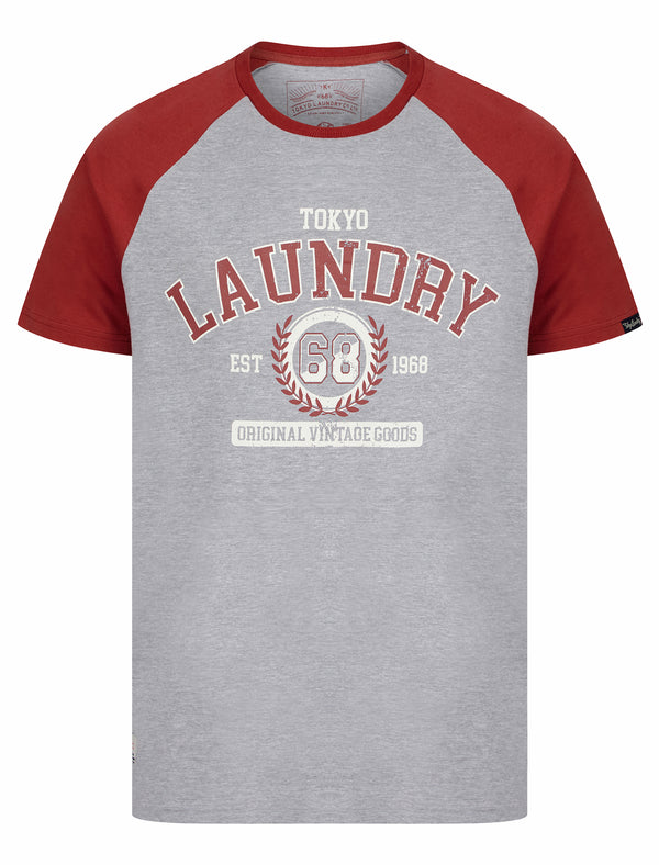 Summit Baseball Style Raglan Sleeve Crew Neck T-Shirt in Light Grey Marl - Tokyo Laundry