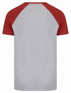 Summit Baseball Style Raglan Sleeve Crew Neck T-Shirt in Light Grey Marl - Tokyo Laundry