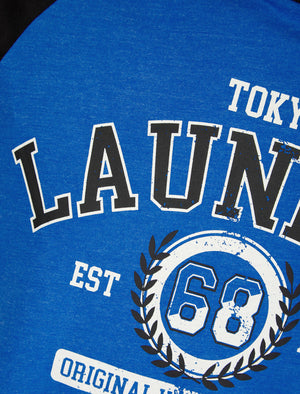 Summit Baseball Style Raglan Sleeve Crew Neck T-Shirt in Mid Blue Marl - Tokyo Laundry