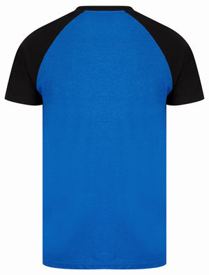 Summit Baseball Style Raglan Sleeve Crew Neck T-Shirt in Mid Blue Marl - Tokyo Laundry