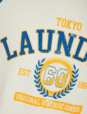 Summit Baseball Style Raglan Sleeve Crew Neck T-Shirt in Snow White - Tokyo Laundry