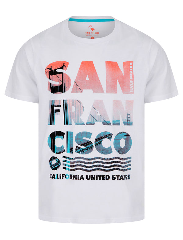 San Bridge Motif Cotton Jersey T-Shirt in Bright White - South Shore