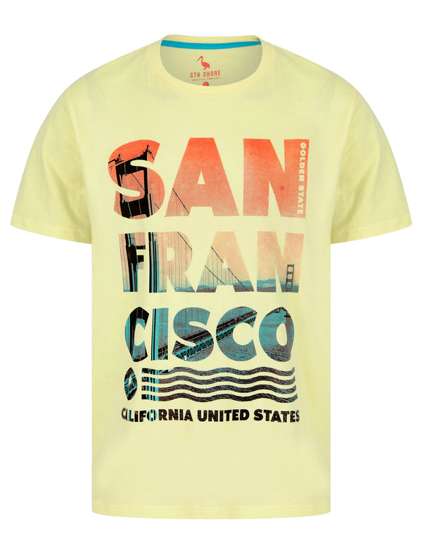San Bridge Motif Cotton Jersey T-Shirt in Pastel Yellow - South Shore