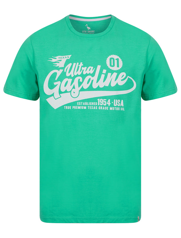 Texas Gasoline Motif Cotton Jersey T-Shirt in Aqua Green - South Shore