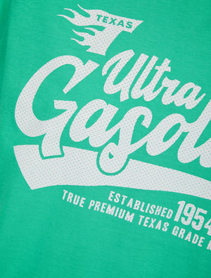 Texas Gasoline Motif Cotton Jersey T-Shirt in Aqua Green - South Shore