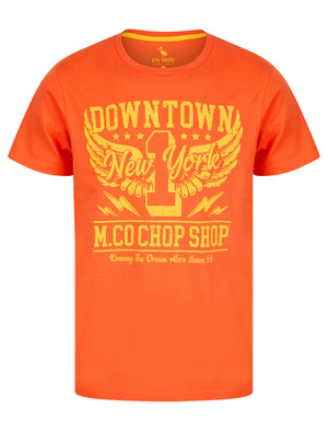 Downtown Motif Cotton Jersey T-Shirt in Hot Coral - South Shore