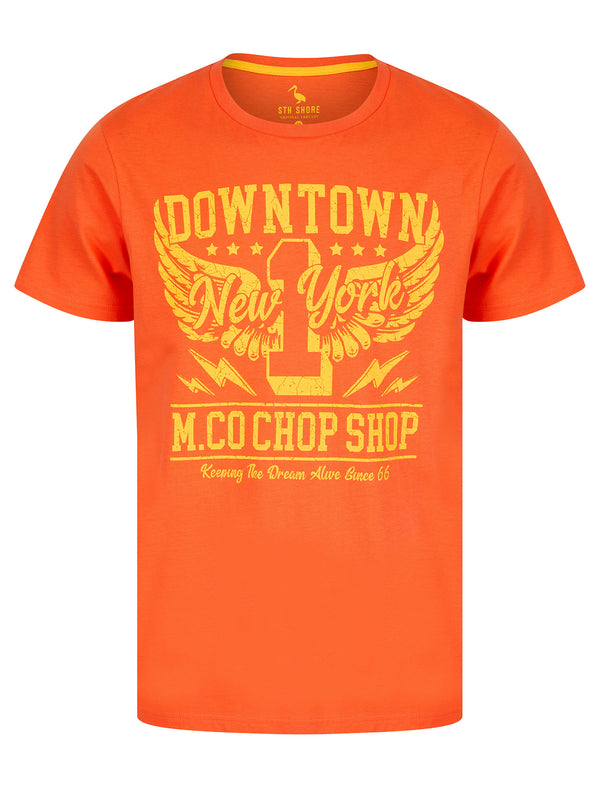 Downtown Motif Cotton Jersey T-Shirt in Hot Coral - South Shore