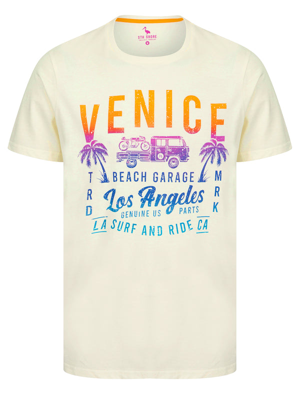 Beach Garage Motif Cotton Jersey T-Shirt in Marshmallow White - South Shore