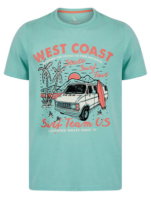 Surf Team Motif Cotton Jersey T-Shirt in Aqua Haze - South Shore