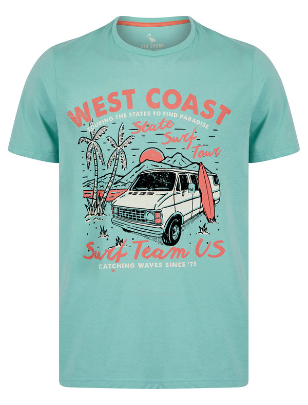 Surf Team Motif Cotton Jersey T-Shirt in Aqua Haze - South Shore