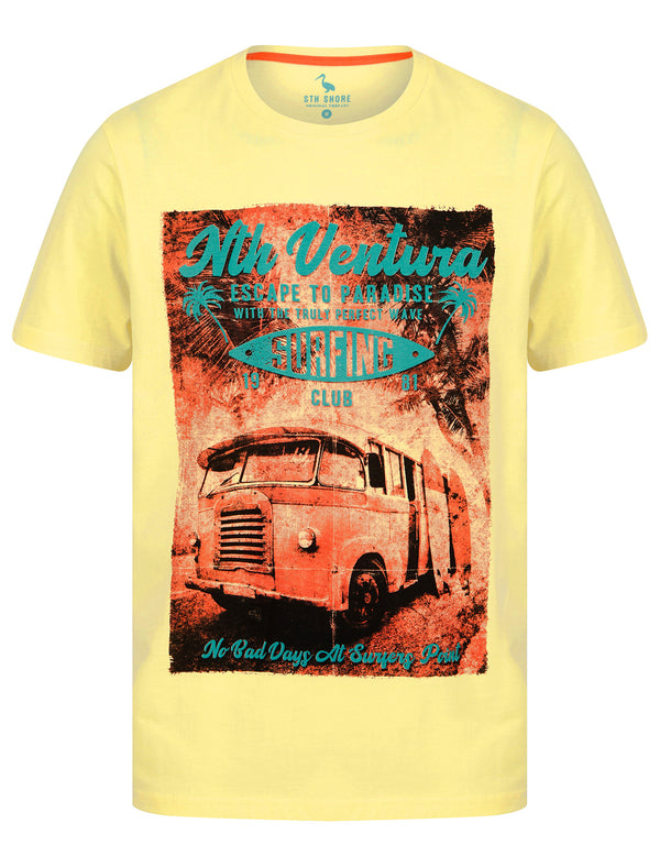 Surfers Point Motif Cotton Jersey T-Shirt in Pastel Yellow - South Shore