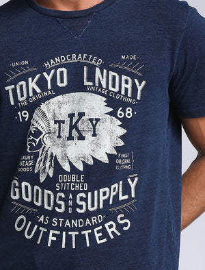Indigo Sioux Motif Cotton T-Shirt in Dark Indigo - Tokyo Laundry