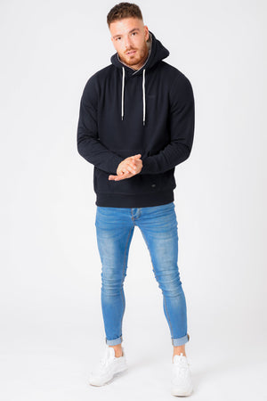 Vandenburg Pullover Hoodie with Borg Lined Hood In Navy - Tokyo Laundry