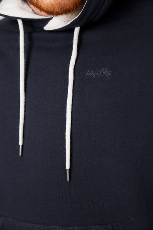 Vandenburg Pullover Hoodie with Borg Lined Hood In Navy - Tokyo Laundry